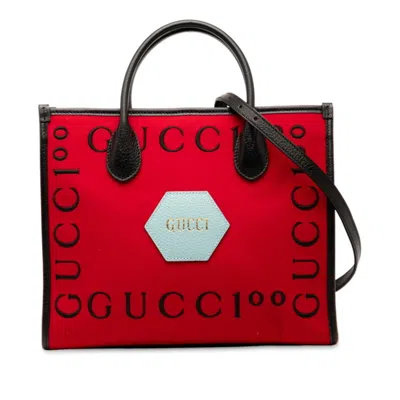 Pre-owned Gucci Black Red Color Canvas Leather Shoulder Bag Tote Bag () In Multi