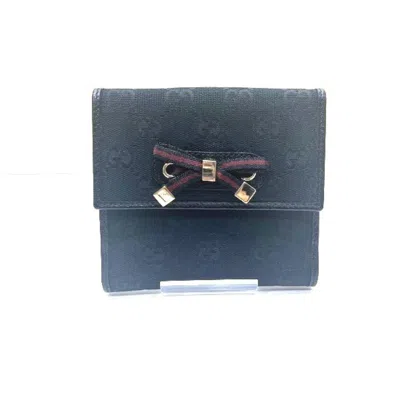 Pre-owned Gucci Black Red Color Gg Canvas Wallet (bi-fold) () In Multi