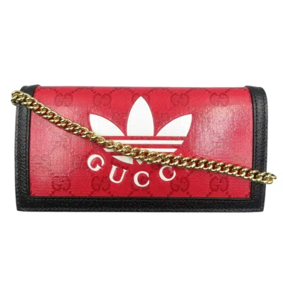 Pre-owned Gucci Black Red Color Gg Crystal Chain/shoulder Wallet () In Multi