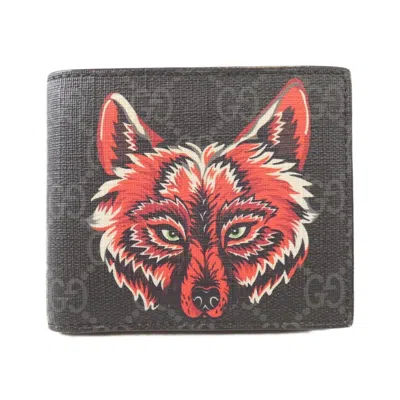 Pre-owned Gucci Black Red Color Gg Supreme Bill Wallet (bi-fold) () In Multi