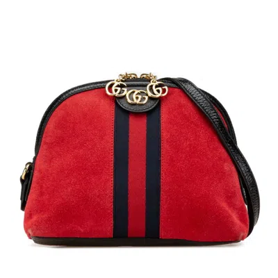 Pre-owned Gucci Black Red Color Leather Suede Shoulder Bag ()
