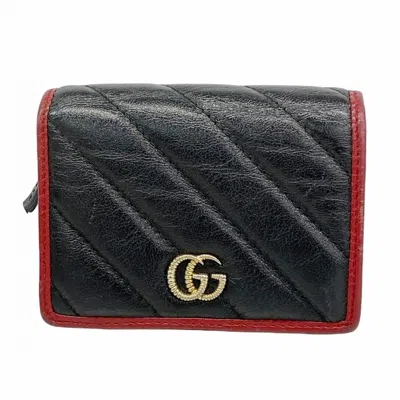 Pre-owned Gucci Black Red Color Leather Wallet (bi-fold) () In Multi