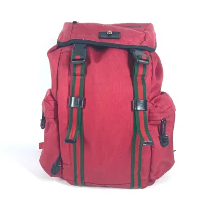 Pre-owned Gucci Black Red Color Nylon Canvas Backpack () In Black, Red Color