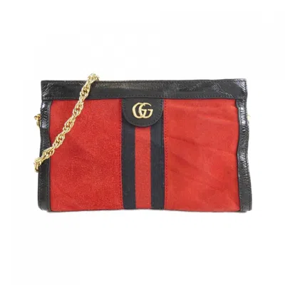 Pre-owned Gucci Black Red Color Suede Leather Shoulder Bag ()