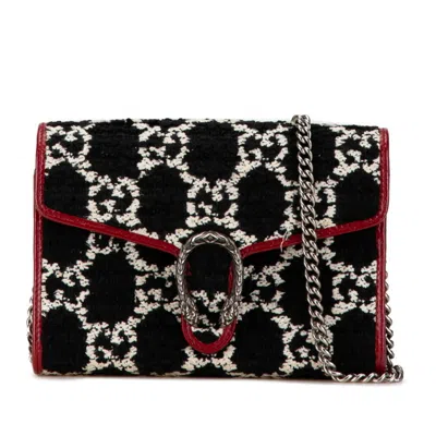 Pre-owned Gucci Black Red Color Tweed Leather Chain/shoulder Wallet () In Black, Red Color