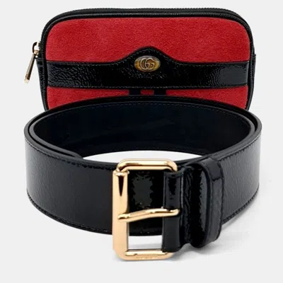 Pre-owned Gucci Black Red Leather And Suede Odipia Belt Bag