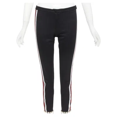 Pre-owned Gucci Black Red Pearl Embellished Hem Webbing Trims Jogger Pants S
