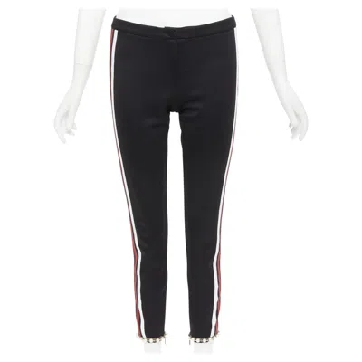 Pre-owned Gucci Black Red Pearl Embellished Hem Webbing Trims Jogger Pants S