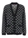 Gucci Black Reversible Cardigan With V Neck In Gg Canvas Woman In Black