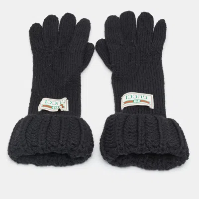 Pre-owned Gucci Black Rib Knit Gloves M