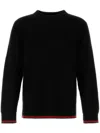 Gucci Black Crewneck Sweater With Web Detail In Ribbed Wool Blend Man In Black
