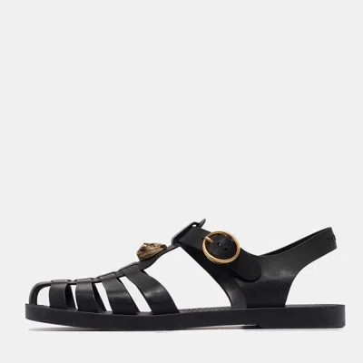 Pre-owned Gucci Black Rubber Buckle Strap Sandals Size 42