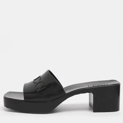 Pre-owned Gucci Black Rubber Embossed Logo Block Heel Slide Sandals Size 39