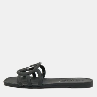 Pre-owned Gucci Black Rubber Interlocking G Flat Slides Size 35