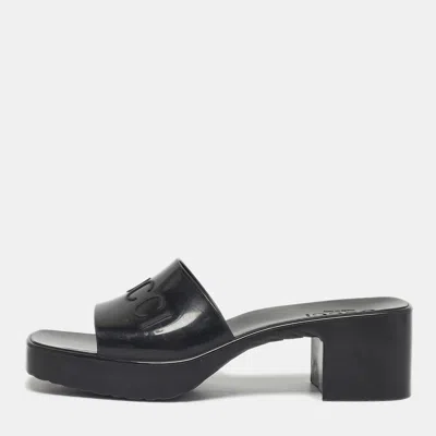 Pre-owned Gucci Black Rubber Logo Embossed Platform Slide Sandals Size 37