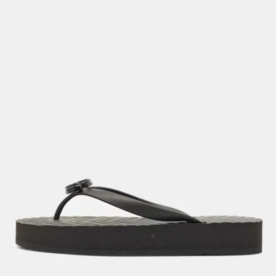 Pre-owned Gucci Black Rubber Pascar Gg Logo Thong Flat Sandals Size 39