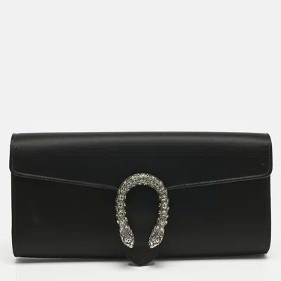 Pre-owned Gucci Black Satin Dionysus Crystals Clutch