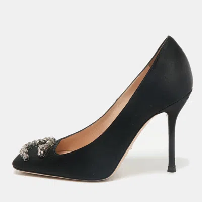 Pre-owned Gucci Black Satin Dionysus Crystals Pumps Size 38.5