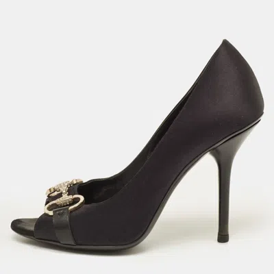 Pre-owned Gucci Black Satin Hollywood Peep Toe Pumps Size 36