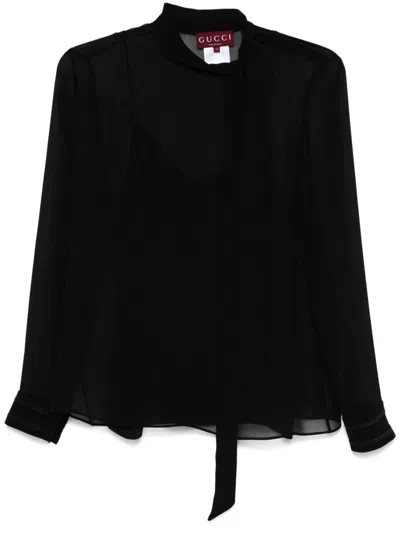 Gucci Black Semi-sheer Blouse In Black  