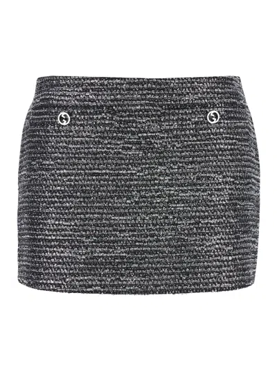 Gucci Shimmering Metallic Tweed Textured Skirt In Black