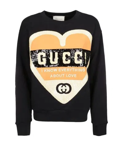 Gucci Black Sequined Heart-shaped Sweater