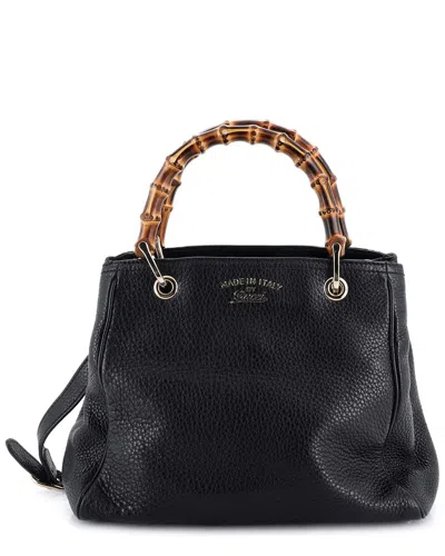 Gucci Black Sheep Leather Bamboo Shopper Tote Small (authentic Pre-loved)