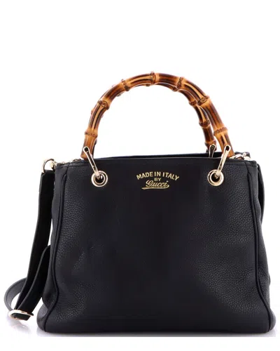 Gucci Black Sheep Leather Bamboo Shopper Tote Small (authentic Pre-loved)