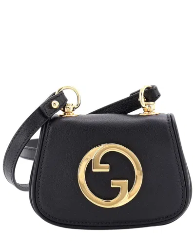 Pre-owned Gucci Black Sheep Leather Blondie Nm Card Case Wallet With Strap (authentic Pre-loved)