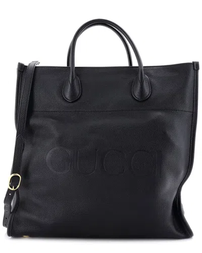 Gucci Black Sheep Leather Logo Tote Embossed Medium (authentic Pre-loved)