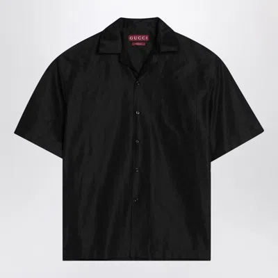 Gucci Black Shirt In Silk Blend With Gg Men