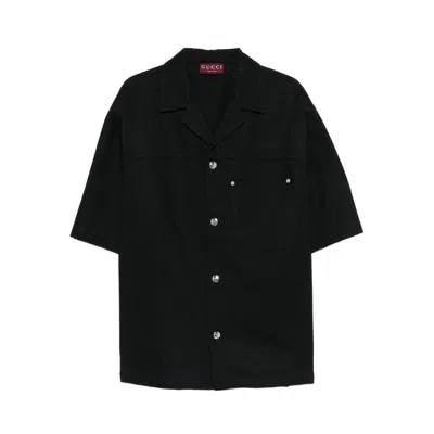 Gucci Classic Short-sleeve Cotton Shirt In Black