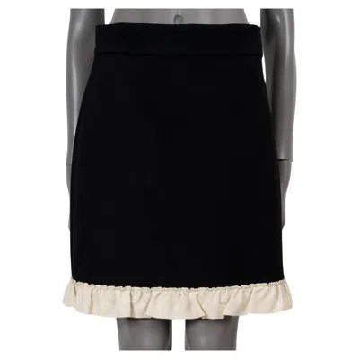 Pre-owned Gucci Black Silk & Wool 2016 Ruffle Trim Mini Skirt S