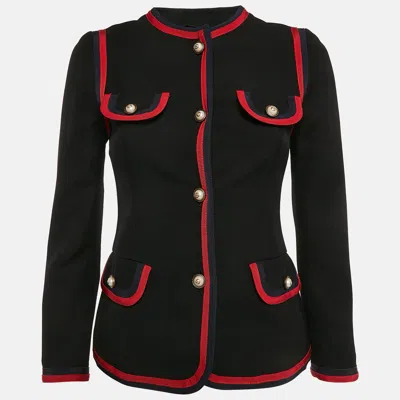 Pre-owned Gucci Black Silk Blend Button Detail Contrast Trimmed Jacket Xs