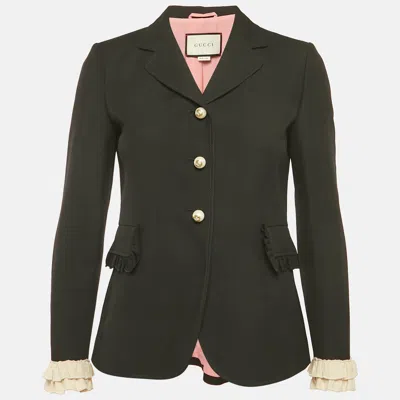 Pre-owned Gucci Black Silk Blend Ruffled Cuff Detail Jacket M