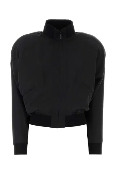 Gucci Black Silk Bomber Jacket In Blue