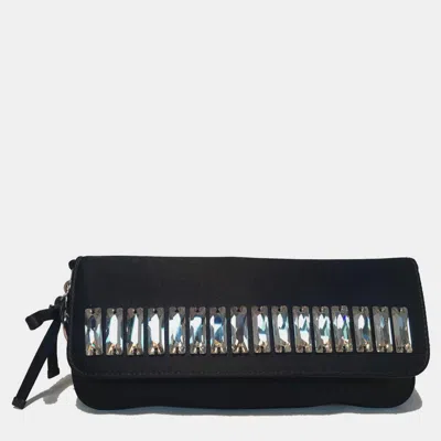 Pre-owned Gucci Black Silk Crystal Front Beaded Evening Bag Clutch