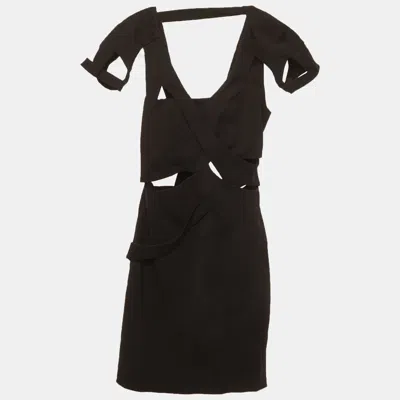 Pre-owned Gucci Black Silk Cut Out Mini Dress S