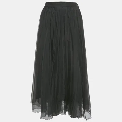 Pre-owned Gucci Black Silk Gathered Midi Skirt M