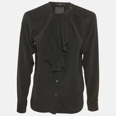Pre-owned Gucci Black Silk Ruffled Blouse M