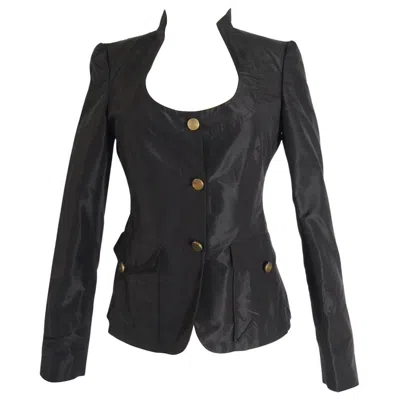 Pre-owned Gucci Black Silk Scoop Neck Blazer Jacket
