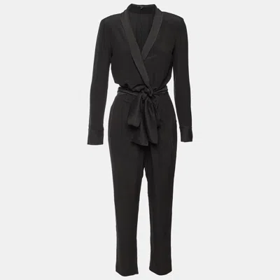 Pre-owned Gucci Black Silk Wrap Neck Long Sleeve Jumpsuit M