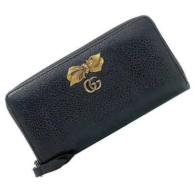 Pre-owned Gucci Black Silver Leather Long Wallet (bi-fold) () In Black, Silver