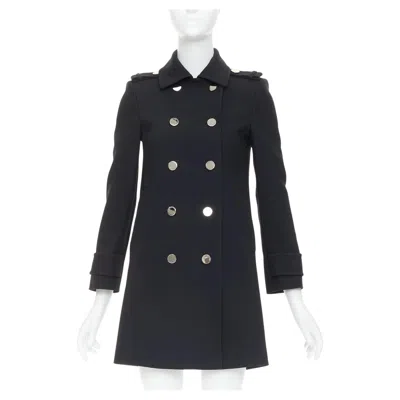 Pre-owned Gucci Black Silver Mirrored Buttons Double Breasted Military Coat It36 Xxs