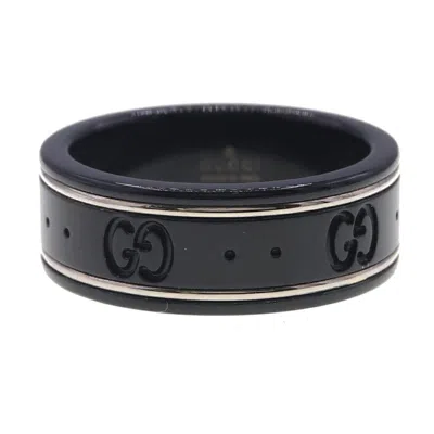 Pre-owned Gucci Black Silver White Gold (18k) Band Ring () In Multi