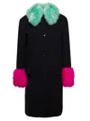 Gucci Black Single-breasted Coat With Detachable Shearling Collar And Cuff In Wool And Cashmere Woma In Multicolor