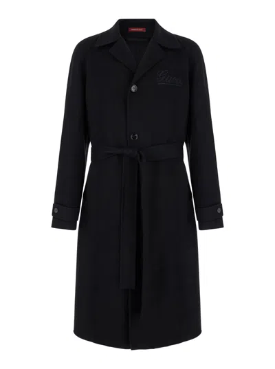 Gucci Black Single-breasted Coat With Wide Notched Revers And Belt In Wool Man In Multicolor