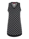 Gucci Black Sleeveless Mini Dress With Round Neck In Gg Canvas Woman In Black