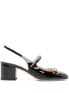 Gucci Lady Patent Bit Slingback Pumps In Black