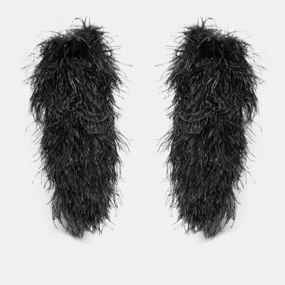 Pre-owned Gucci Black Slip On Feather Arm Warmers S/size 7